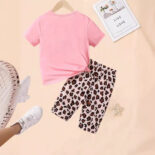 لآaby girl summer cartoon avatar leopard print short sleeve top two-piece set tide - Image 2