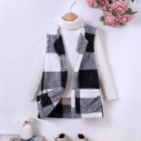Children's Clothing Zhongda Children's New Girls Autumn and Winter Black and White Plush Vest Jacket