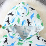 New fall two-piece baby boy athleisure dinosaur print pattern hooded long-sleeved top and trouser set - Image 3