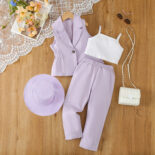Children'sm New Suit Coat+Tank Top+Pants with Hat for Small and Medium sized Girls' Summer Set - Image 2