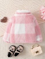 Autumn and winter lapel plaid single-breasted long-sleeved fashion velvet jacket for small and medium-sized girls in autumn and winter - Image 2