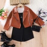 Spring and autumn new trendy fan girl suits, children's leather jackets, jackets and jumpsuits - Image 5