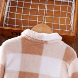 Girls' coats spring new single-breasted long-sleeved color-blocked plaid woolen coat - Image 5