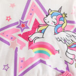 Girl long sleeve hooded rainbow pony pattern + pink skirt set - Image 4