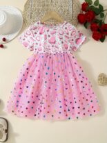 Autumn and winter girls' children's clothing LOVE love heart print squantined mesh dress - Image 3