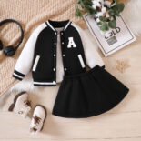 Autumn New Girls' Suits Autumn Clothes Medium and Older Children's Casual Western Alphabet Sweatshirts Short Skirt Fashion Two-Piece Set