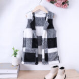 Children's Clothing Zhongda Children's New Girls Autumn and Winter Black and White Plush Vest Jacket - Image 3