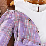 Autumn New Girls Dress Version Plaid Stitching Sweet Wind Long Sleeved Princess Dress - Image 3