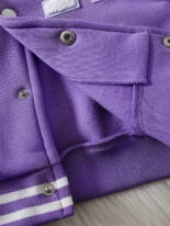 Average Girls Letter Embroidery PU Leather Long Sleeve Placket Baseball Jersey Fleece Jacket Skirt Three-Piece Set - Image 5