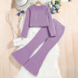 Girls' Casual Suit Autumn and Winter New Pit Strip Long Sleeve Top Flared Pants Children's Wear - Image 4