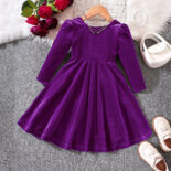 Children's Clothing New Girls Autumn and Winter Velvet Bow Princess Dress - Image 7