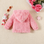 Baby Girl Baby Baby Autumn/Winter Fashion Hooded Jacket Pink Love Fleece Cardigan Warm and Comfortable - Image 2