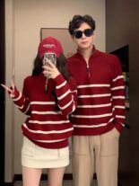 Striped half-cardigan with zipper - Image 2