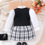 Autumn and winter hot new children's set solid color long-sleeved shirt vest plaid skirt three-piece set