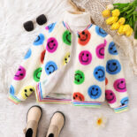 Children's Clothing Children's New Girls Autumn and Winter Rabbit Fur Color Smiley Face Zipper Jacket