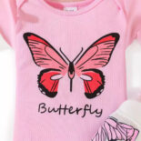 Fall Comfortable Newborn Baby Butterfly Print Long Sleeve One-piece Jacket Flared Pants Headband 3-Piece Set - Image 3