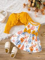 Autumn 0-2 Years Old Baby Set Baby Girl Short Long Sleeve Jacket + Floral Dress Two Piece Set