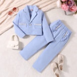 Autumn and winter new girls' solid color suit jacket, long pants two-piece set