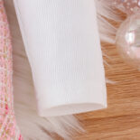 Autumn/Winter New Girls' Set Solid Color High Neck T Small Fragrant Striped Skirt Set with Bag - Image 6