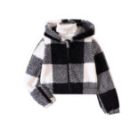 Children's Wear Medium and Big Girls Autumn and Winter Thickened Plush Check Hooded Jacket - Image 5