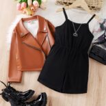 Spring and autumn new trendy fan girl suits, children's leather jackets, jackets and jumpsuits - Image 3