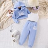 Girls autumn and winter, hooded long sleeve letter print sweatshirt trousers three-piece set