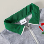 Baby boys and girls gray long sleeve golf embroidered lapel zipper top and green trousers set spring and autumn