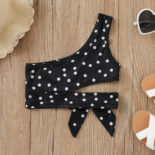 Children's Vest Summer New Girls Camisole Polka Dot Navel Short Top Bow Slanted Shoulder Short Shirt - Image 3