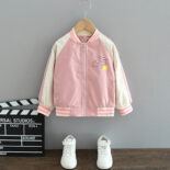 Girls' spring coat new children's baseball jersey jacket top spring and autumn atmosphere middle and big children's windbreaker version - Image 3
