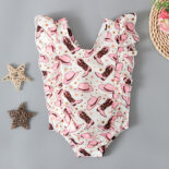 Children's summer style Girls Hipster Fan Sleeveless Printed Backless One-piece Swimsuit Children's Wear