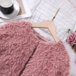 Children's Clothing Medium and Big Girls Autumn and Winter New Plush Jacket Knitted Dress Set - Image 4