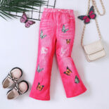 Children's Clothing New Girls Spring and Autumn Imitation Denim Butterfly Print Flared Pants