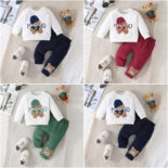 Children's clothing autumn and winter new cartoon letter hat bear embroidered sweatshirt trousers two-piece set