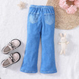 Children's Clothing Girls Spring and Autumn New Imitation Denim Cartoon Long Eared Rabbit Print Trousers - Image 2