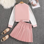 Girls' Spring and Autumn Sportswear New Baseball Jersey Jacket Pleated Skirt College Style Two-Piece Set - Image 2