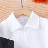 Autumn and winter hot new children's set solid color long-sleeved shirt vest plaid skirt three-piece set - Image 6