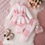 Winter Fleece Thickened Baby Girl New Coral Velvet Sweet Flannel Vest Three-Piece Set - Image 3