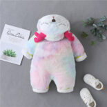 Colorful rabbit fur 0-1 years old winter padded baby onesies, thickened baby onesies, crawling animal clothes - Image 5