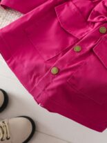 Spring and autumn girls, solid color lapels, long-sleeved breasted jacket with bow short skirt two-piece set - Image 5