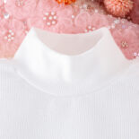 Autumn/Winter New Girls' Set Solid Color High Neck T Small Fragrant Striped Skirt Set with Bag - Image 5