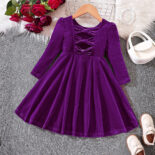 Children's Clothing New Girls Autumn and Winter Velvet Bow Princess Dress - Image 6