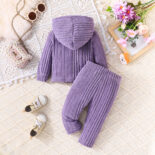 Girls cute cat long-sleeved solid color pit strip two-piece suit - Image 2