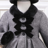 Children's Clothing New Girls Autumn and Winter Tweed Stitching Long Sleeve Jacket with Hat - Image 3