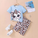 لآaby girl summer cartoon avatar leopard print short sleeve top two-piece set tide - Image 3