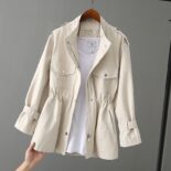 Jacket Women's Spring and Autumn New Windbreaker Women's Mid-length Version Loose Jacket Waist Cinched Thin Small Man Top - Image 3