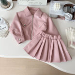 Children's suit skirt, new autumn and winter baby girl, fashion temperament, small fragrance, style pleated skirt, refreshing two-piece set - Image 2