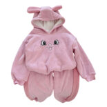 Bear round neck velvet warm hoodie set autumn new autumn wool autumn clothes autumn pants children's clothing