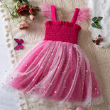 Summer New Girls Star Sequin Dress Mesh Puffy Princess Dress Summer Sleeveless Slip Dress - Image 2