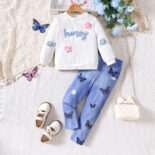 Children's Clothing Elementary and Medium School Girls Autumn and Winter New Embroidered Tops Printed Leggings Set