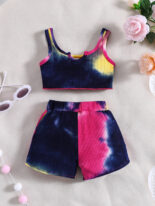 Infants, boys, girls and babies summer tie-dye sets, breathable tops and shorts, fashion suits - Image 5